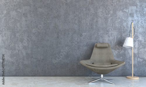 Modern chair with lamp in empty room