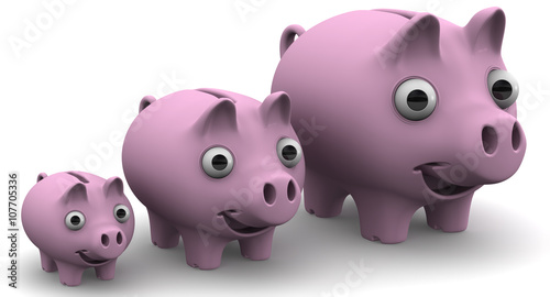 Pig piggy banks lined up in a row