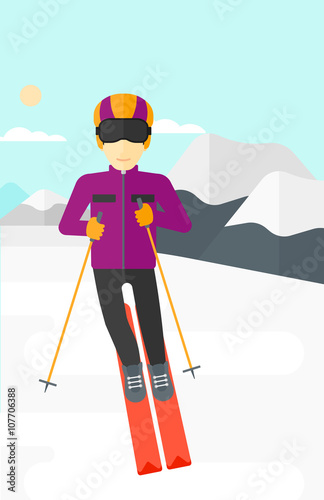 Young man skiing.