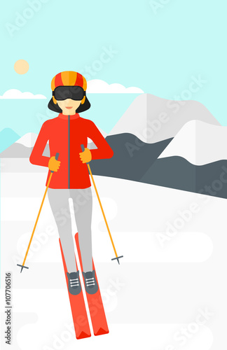 Young woman skiing.