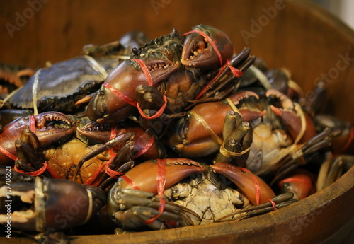 red crab in wood pot