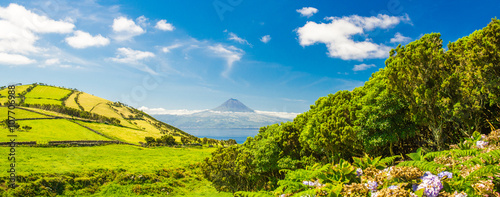 Peak View from San Jorge Island in Portugal. Landscape of the Azores islands photo