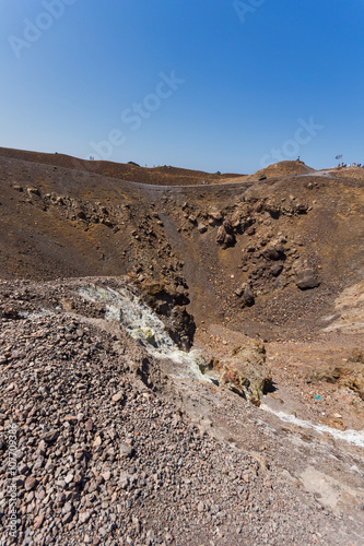 Panorama of volcano in Nea Kameni island near Santorini, Cyclades, Greece