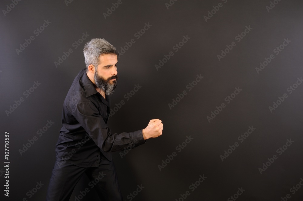 Bearded man arguing with himself Bearded man arguing with himself