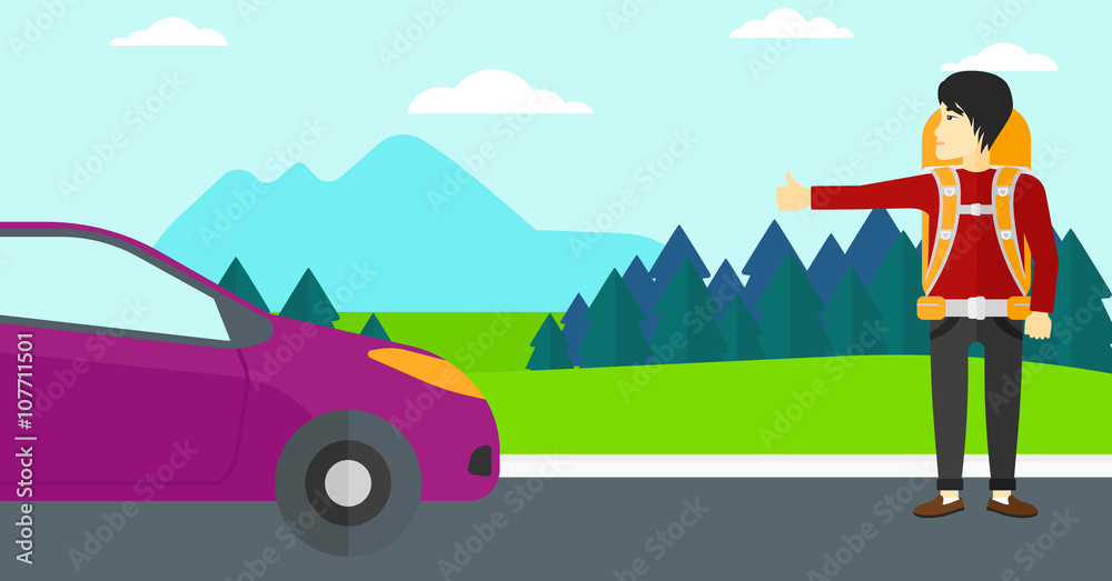 Young man hitchhiking. Young man hitchhiking.