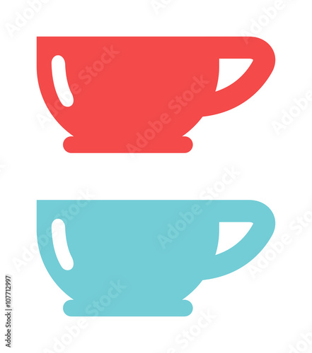 Red cup coffee tea or drink cafe morning beverage kitchen accessory flat vector.