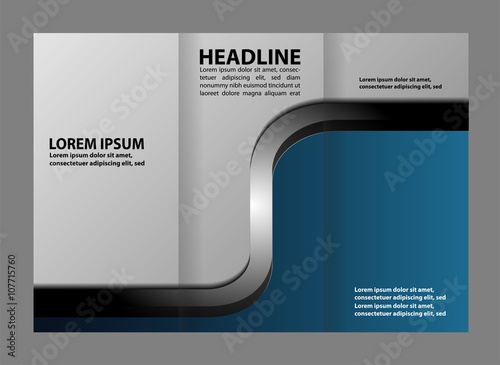 Tri-fold business brochure template, two-sided template design, mock-up cover in blue colors
