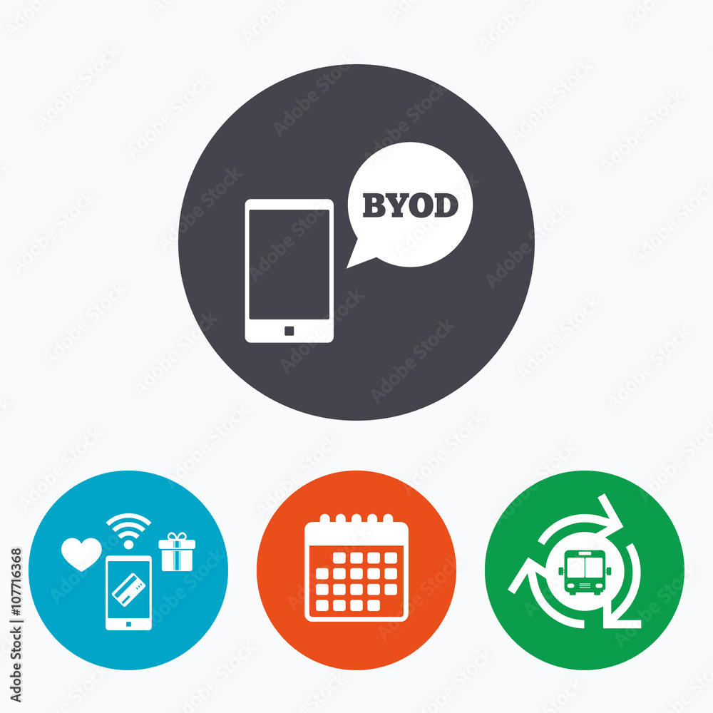 BYOD sign icon. Bring your own device symbol. BYOD sign icon. Bring your own device symbol.