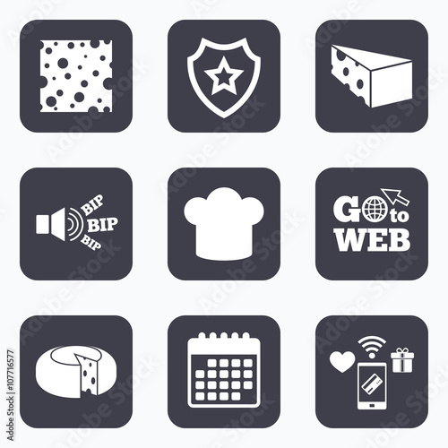 Cheese sign. Sliced food with chief hat icons.