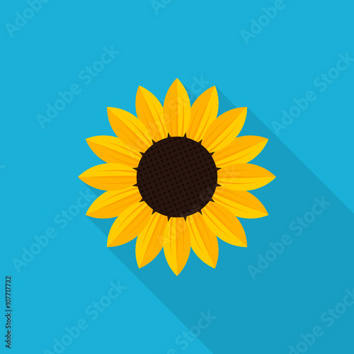 Sunflower icon with long shadow, flat style - Vector