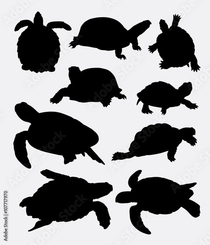 Turtle and tortoise amphibian animal silhouette. Good use for symbol, web icon, logo, mascot, sign, sticker design, or any design you want. Easy to use.