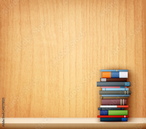 books on wooden shelf