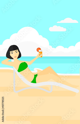 Woman sitting in chaise longue.