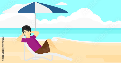 Man sitting in chaise longue.