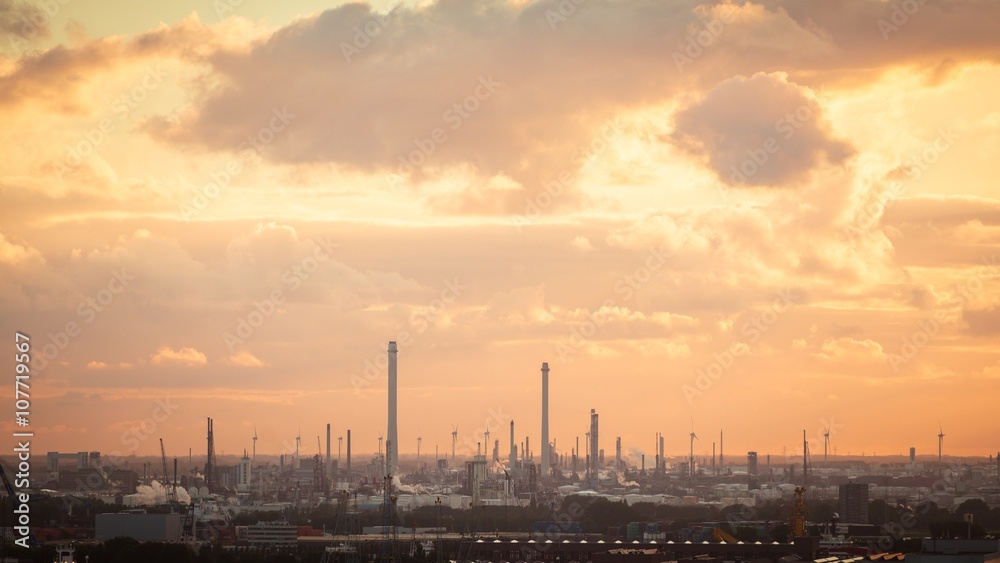 Industrial zone at sunset