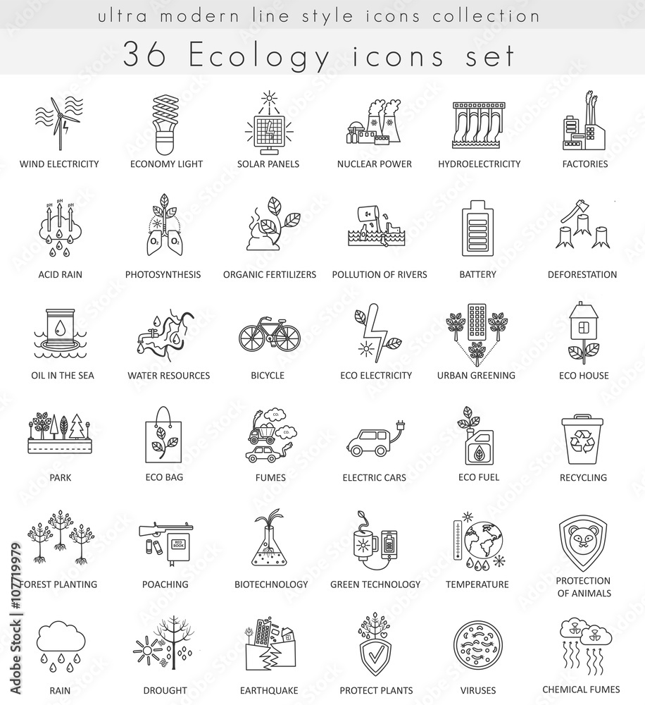 Vector Ecology ultra modern outline line icons for web and apps.