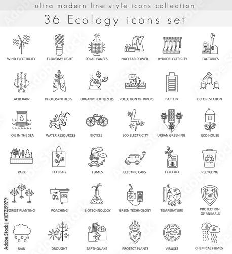Vector Ecology ultra modern outline line icons for web and apps.