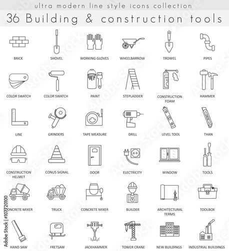 Vector Building Construction ultra modern outline line icons for web and apps.
