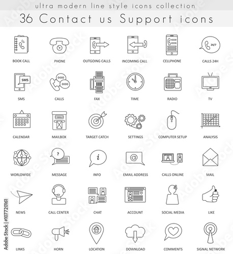 Vector contact us support ultra modern outline line icons for web and apps.