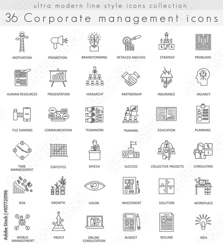 Vector Corporate managment ultra modern outline line icons for web and apps.