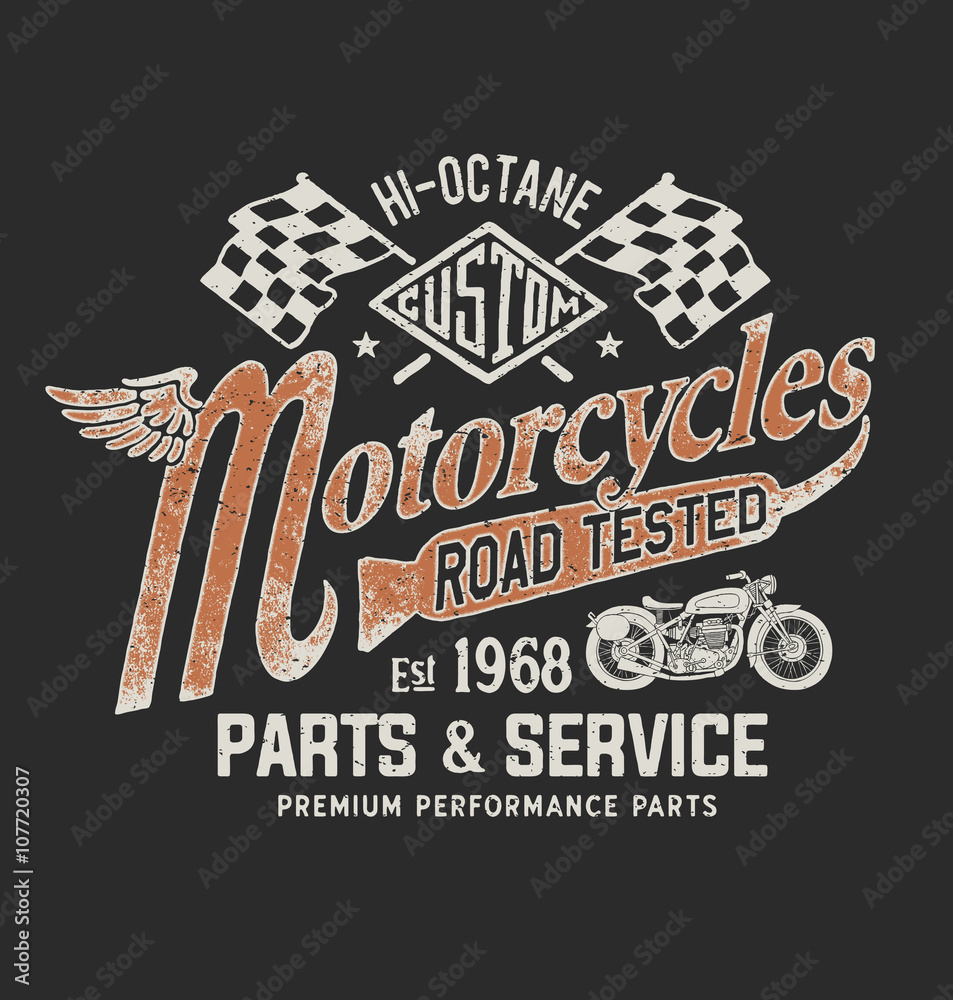Naklejka premium Vintage Motorcycle T-shirt Graphic