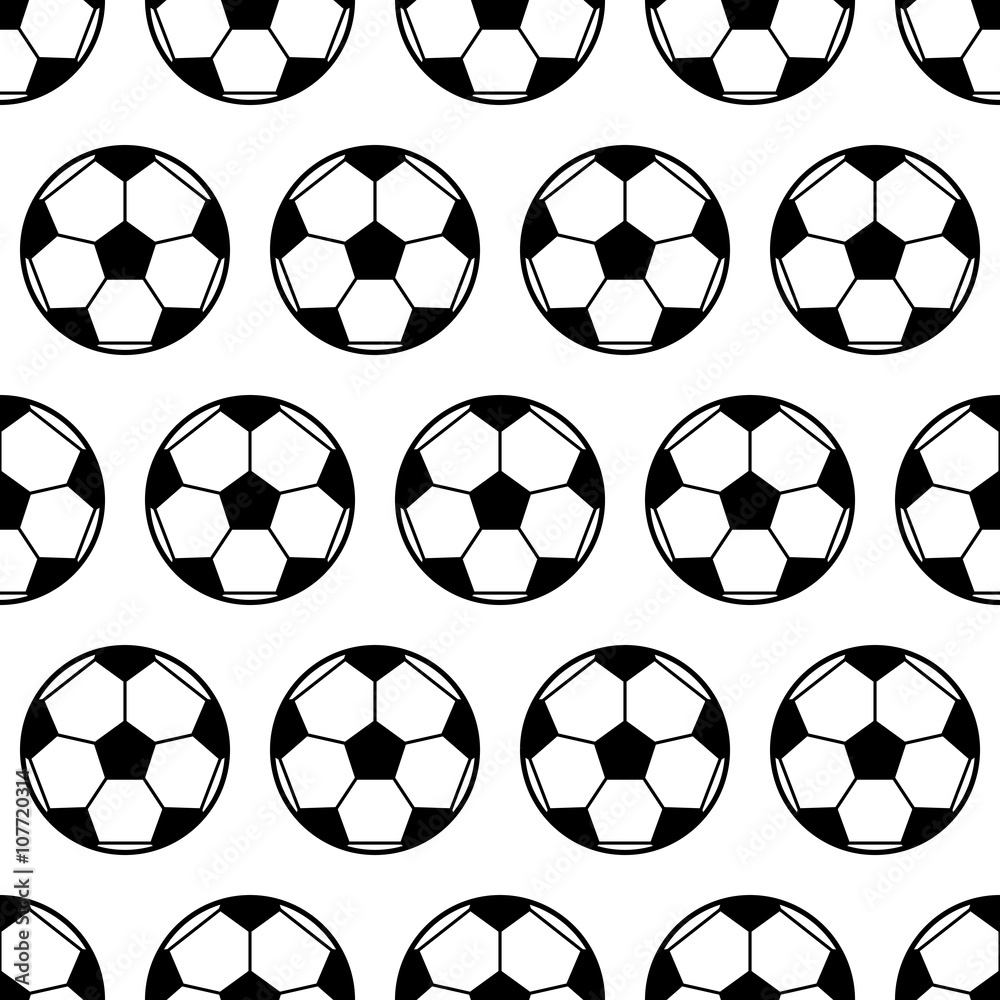 Soccer ball, black and white seamless pattern. Sports background. Vector 