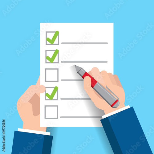 Hand filling checklist, mark - vector illustration