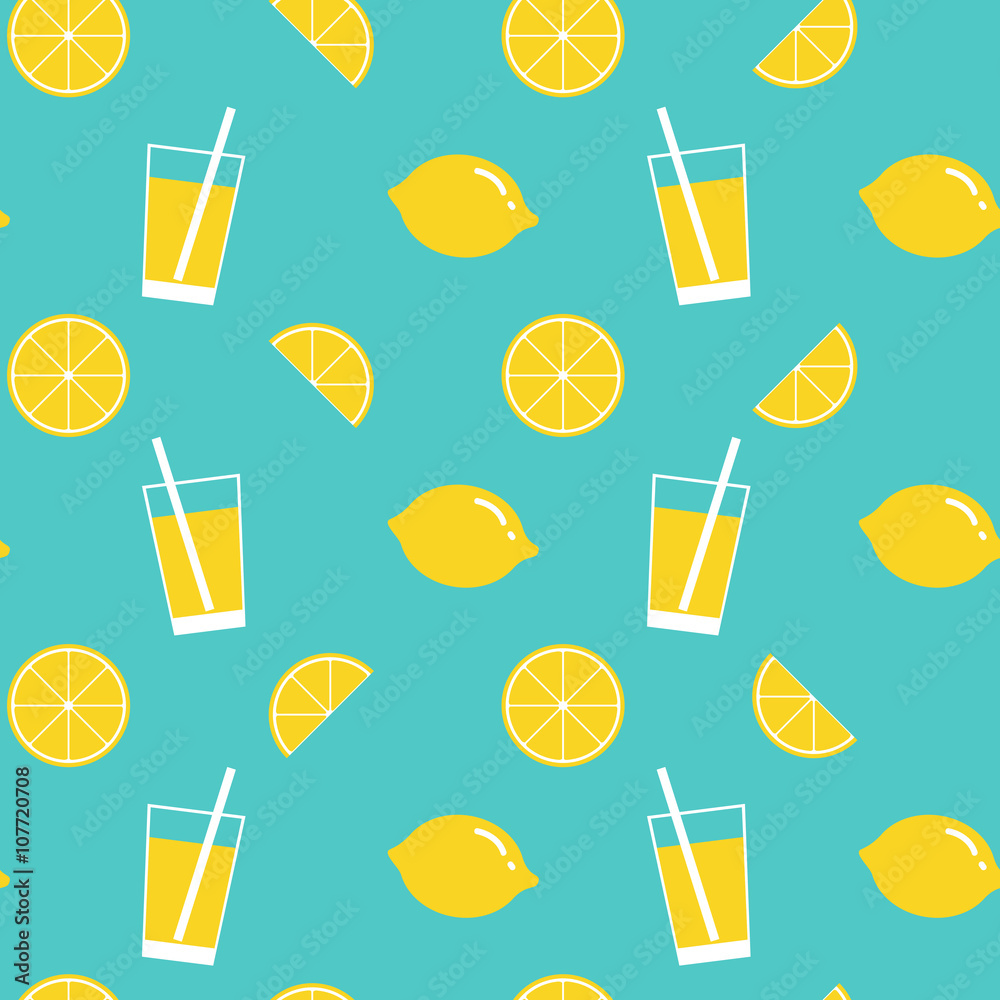 lemon and lemonade seamless pattern background - obrazy, fototapety, plakaty 