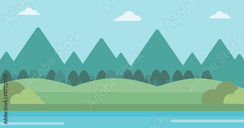 Background of landscape with mountains and river.