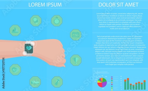 Smartwatch fitness tracker concept with icons of healthy, fitness, lifestyle and physical activity. Vector illustration.