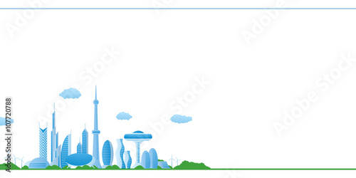 modern cityscape panorama view, futuristic buildings, design template, vector illustration