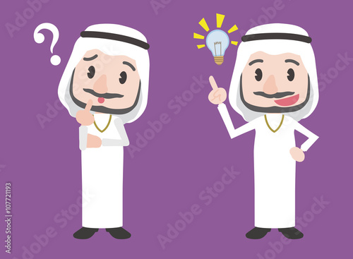 arabian man character, posing question and inspiration, vector illustration