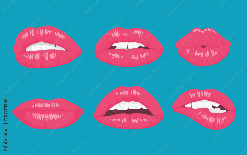 High detailed glossy lips and mouth vector illustration. Open, close up on the bright background. High detailed glossy lips and mouth vector illustration. Open, close up on the bright background.