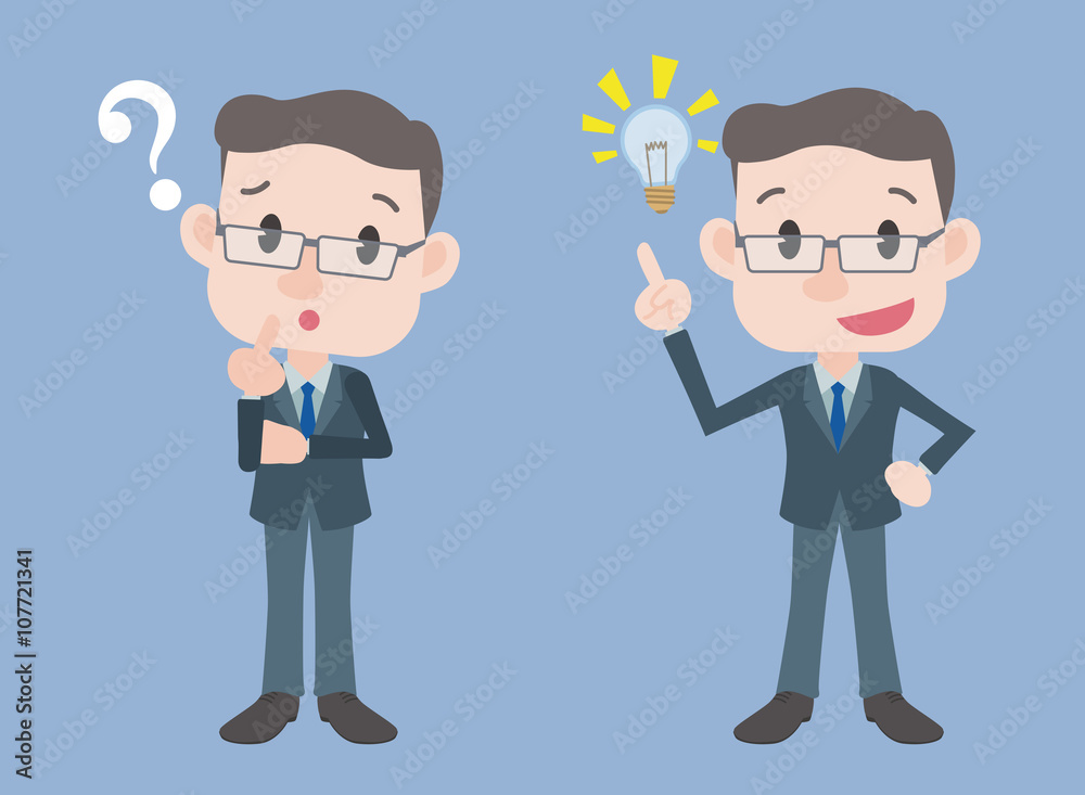 middle aged business person character, posing question and inspiration, vector illustration middle aged business person character, posing question and inspiration, vector illustration