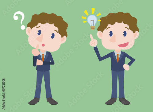 young white business person character, posing question and inspiration, vector illustration