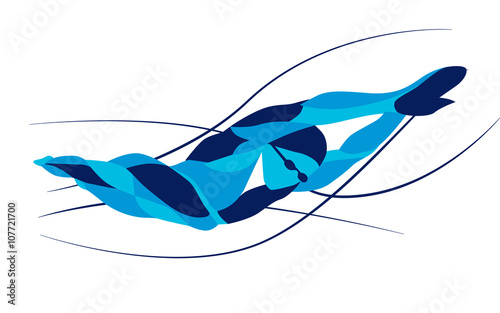 Fotografie, Obraz Trendy stylized illustration movement, freestyle swimmer silhouette, line vector