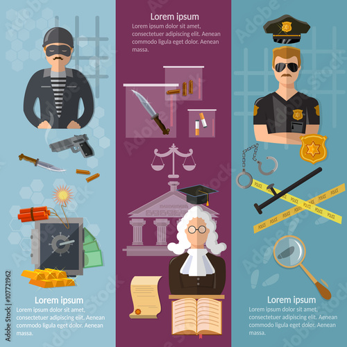 Justice system banner crime and punishment