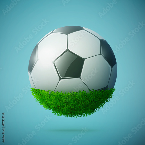 Half of green grass sphere with soccer ball concept