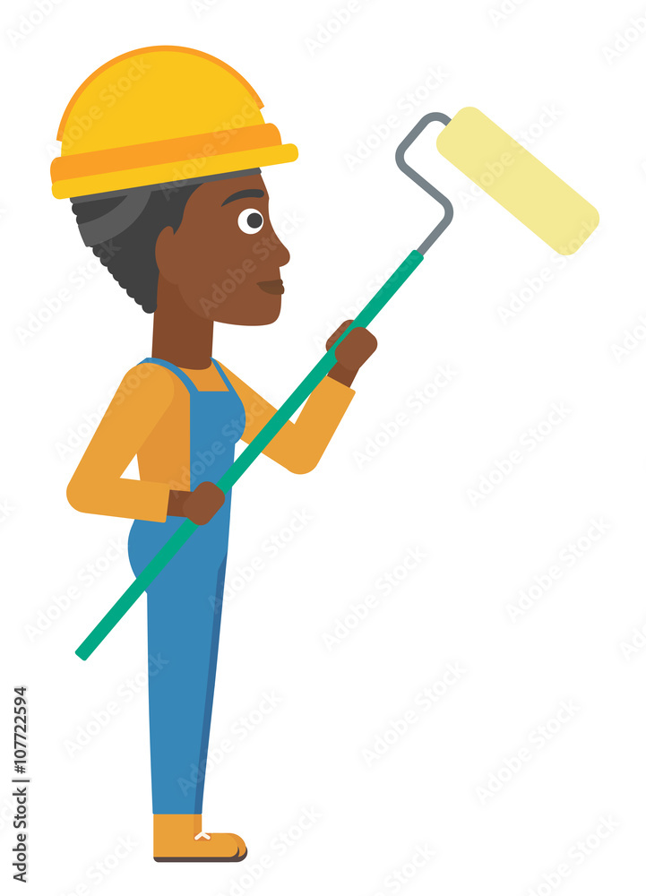 Painter with paint roller. Painter with paint roller.