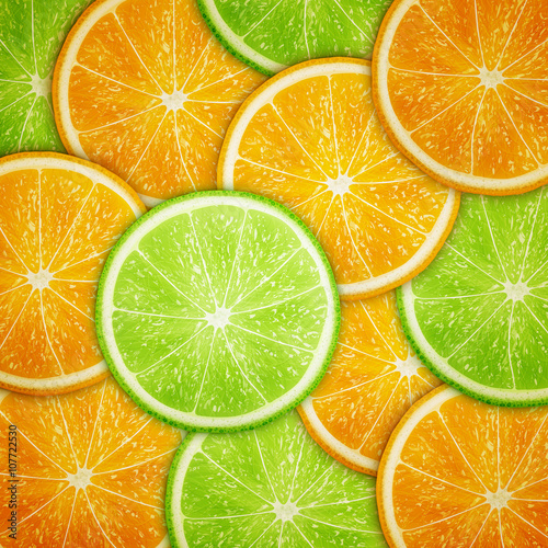 Orange and lime fruit slices background