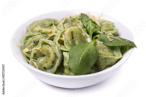 Dumplings with spinach and cheese isolated on white background,