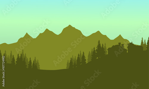 Silhouette of house in mountain