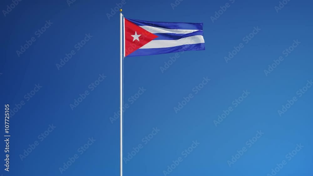 Cuba flag waving in slow motion against clean blue sky, seamlessly looped, long shot, isolated on alpha channel with black and white luminance matte, perfect for film, news, digital composition Cuba flag waving in slow motion against clean blue sky, seamlessly looped, long shot, isolated on alpha channel with black and white luminance matte, perfect for film, news, digital composition