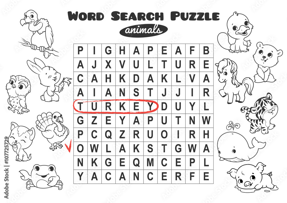 Educational game for kids. Word search puzzle. Educational game for kids. Word search puzzle.