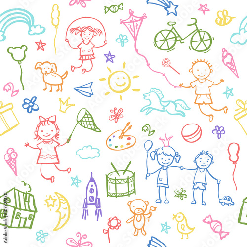 Painted by hand in doodle style seamless pattern.
