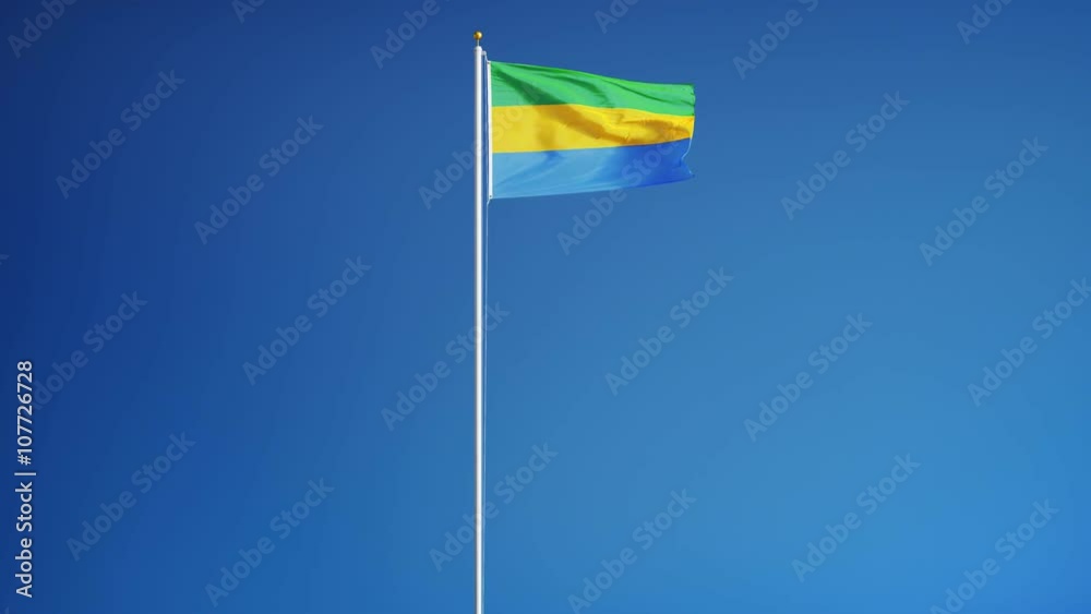 Gabon flag waving in slow motion against clean blue sky, seamlessly looped, long shot, isolated on alpha channel with black and white luminance matte, perfect for film, news, digital composition Gabon flag waving in slow motion against clean blue sky, seamlessly looped, long shot, isolated on alpha channel with black and white luminance matte, perfect for film, news, digital composition