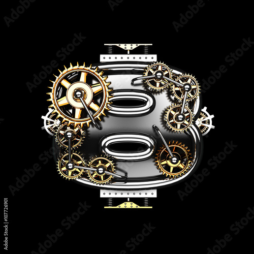8 isolated metal letter with gears on black