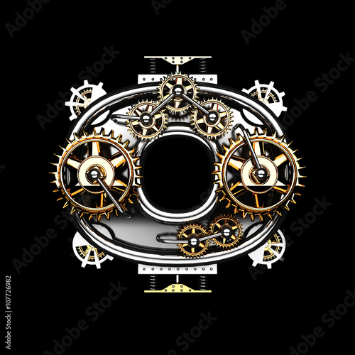 o isolated metal letter with gears on black