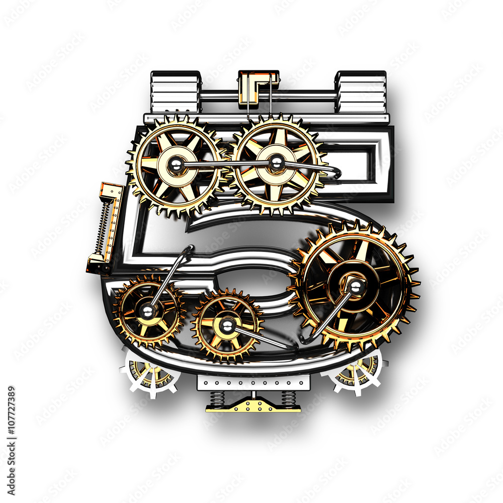 Fototapeta premium 5 isolated metal letter with gears on white background