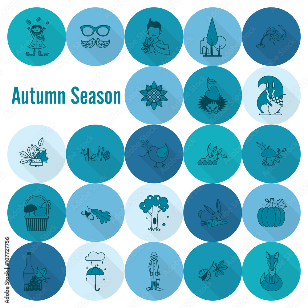 Set of Flat Autumn Icons Set of Flat Autumn Icons
